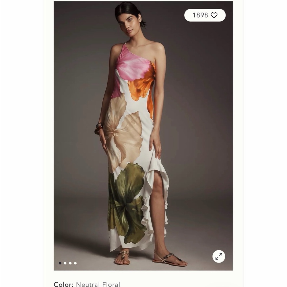 Neutral Floral One-Shoulder Maxi Dress